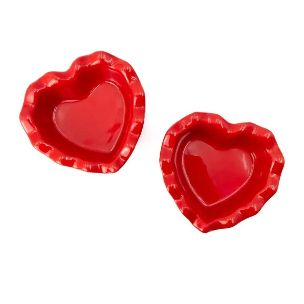 Target Bullseye Playground Red Ceramic Heart Shaped Ramekin Set of 2, Ruffled